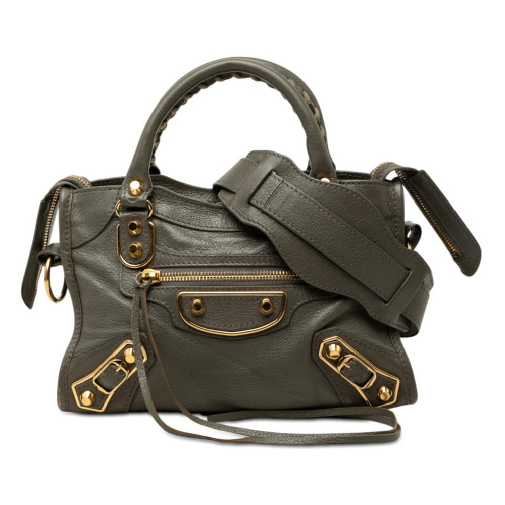 Balenciaga Classic Metal Edge Mini City Handbag Shoulder Bag 2WAY 390160 Gray...